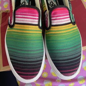 NIB Vans multi color sarape print slip ons. Size 7.5 women’s 6.0 men’s
